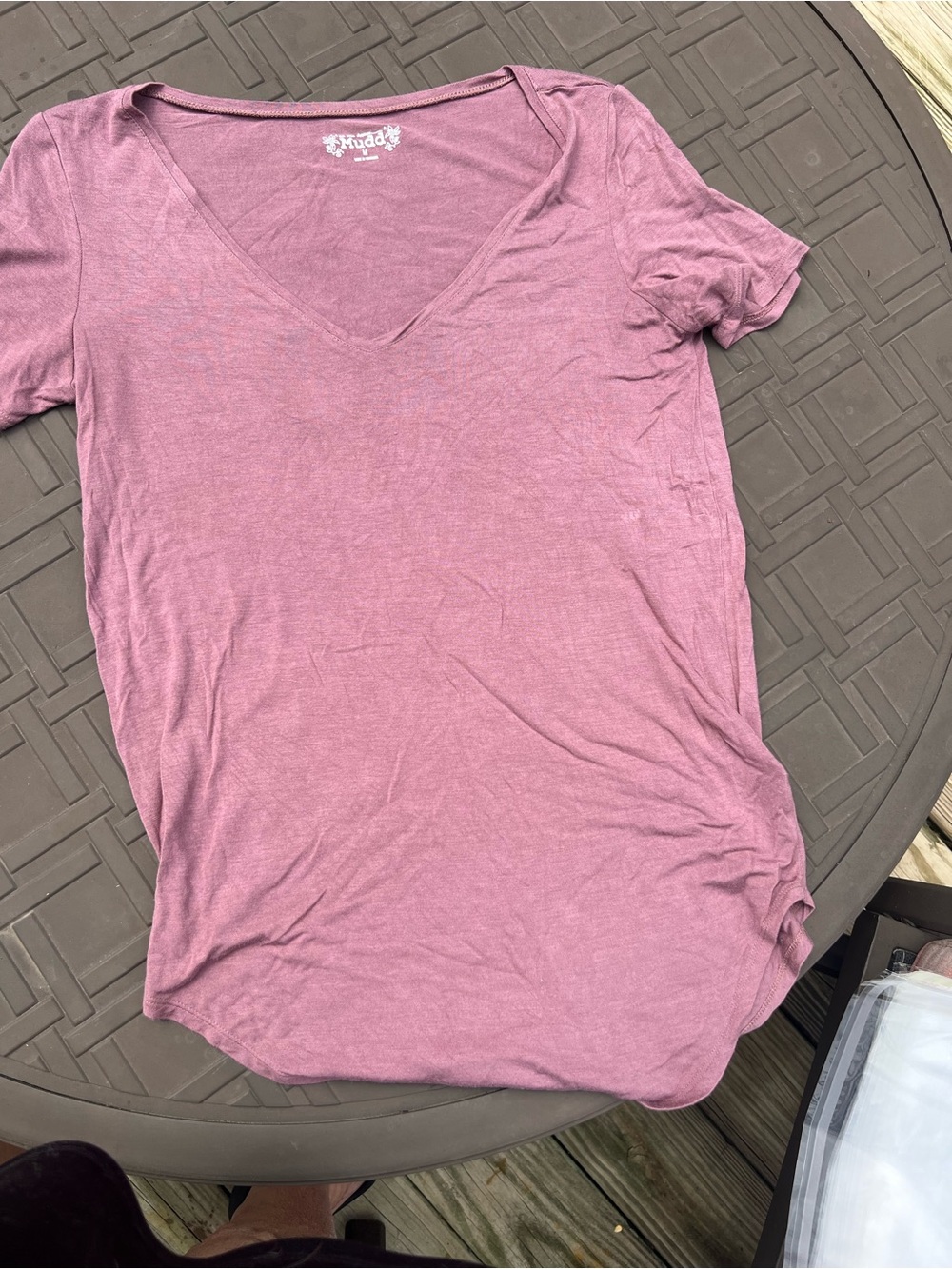 Mudd Purple Solid V-Neck Knit Short Sleeve Pullover T-Shirt Women’s M # 197